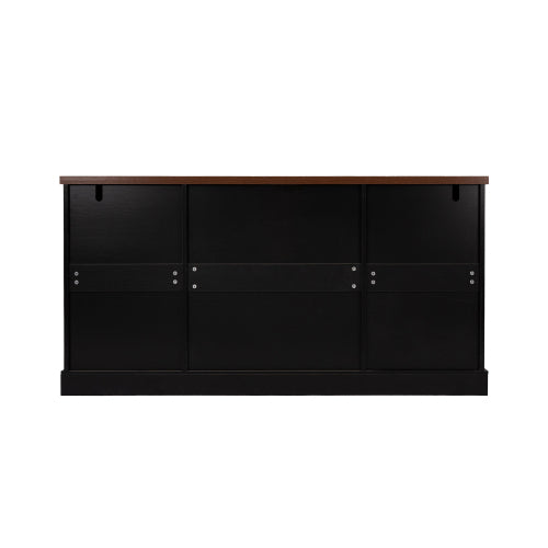 63 inch Farmhouse Barn Door Storage Cabinet with 2 Drawers & Door Rack, Large Buffet Table Coffee Bar Cabinets with Adjustable Shelves for Kitchen, Living Room, Entryway, Dining Room, Black