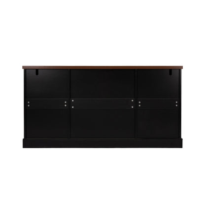 63 inch Farmhouse Barn Door Storage Cabinet with 2 Drawers & Door Rack, Large Buffet Table Coffee Bar Cabinets with Adjustable Shelves for Kitchen, Living Room, Entryway, Dining Room, Black