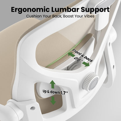 Ergonomic Office Chair, Home Office Desk Chair with Headrest, High Back Computer Chair with Armrests and Adjustable Lumbar Support for Home Office Study Room, White & Khaki