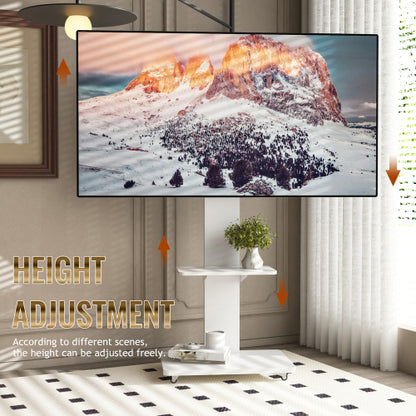 White Mobile TV Cart with Lockable Wheels, Height Adjustable Floor TV Stand for 32-75 Inch TV