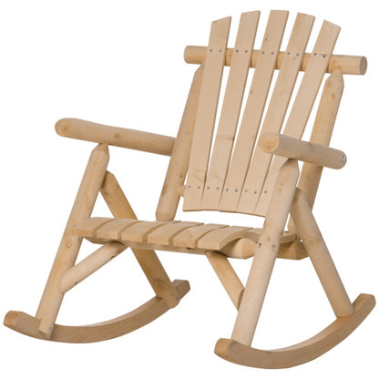 Outsunny Outdoor Wooden Rocking Chair, Single-Person Rustic Rocker with Slatted Seat