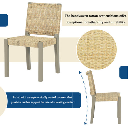 Rattan Back Solid Wood Dining Chairs, Set of 2, Champagne