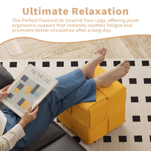 Ottoman Yellow Corduroy Square Foot Stool with Storage-Free Design