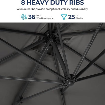 10 Ft Gray Square Large Cantilever Patio Umbrella with 360° Rotation & Tit Adjustment and Heavy Duty Offset Polyester Canopy Deck Umbrella without base.
