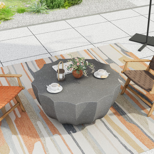 35.43" Modern Outdoor and Indoor Waterproof Coffee Table, Durable MgO Cement Design, Suitable for Terraces, Gardens, Backyards and Living Rooms ( Grey)