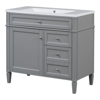 36'' Bathroom Vanity with Top Sink, Modern Bathroom Storage Cabinet with Mirror, 2 Drawers and a Tip-out Drawer, Mirror Cabinet with 6 Open Shelves, Single Sink Bathroom Vanity
