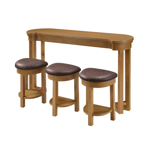 4 Piece Bar Table Set with3 PU Upholstered Bar Stools, Breakfast Table with 3 Padded Stools Solid Wood Counter Height Dining Table Set for Living Room, Dining Room. Natural