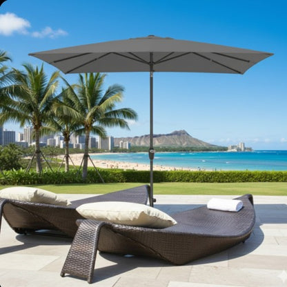 6.5 x 10 ft Gray Rectangular Patio Umbrella with Crank, Tilt, Polyester UV-Resistant Canopy for Pool, Backyard & Patio (Without base)