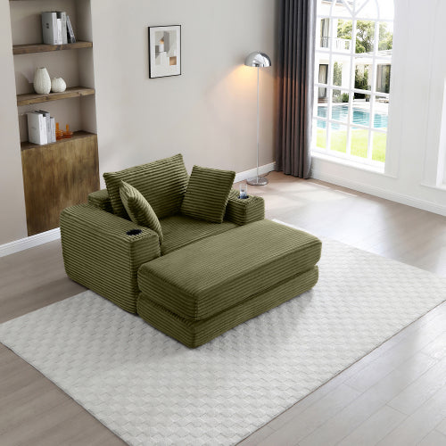 Green Boneless 3-in-1 Corduroy Sofa Bed, Oversized Cloud-Like Chaise