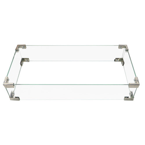 43 Propane Gas Fire Pit Table, 60000 BTU Rectangular Open Weave Wicker Fire Pit with Glass Wind Guard for Outside Patio Deck Garden Backyard