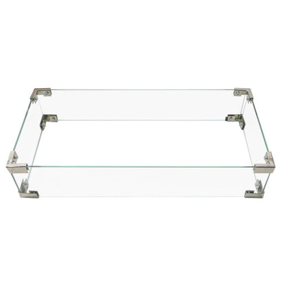 43 Propane Gas Fire Pit Table, 60000 BTU Rectangular Open Weave Wicker Fire Pit with Glass Wind Guard for Outside Patio Deck Garden Backyard