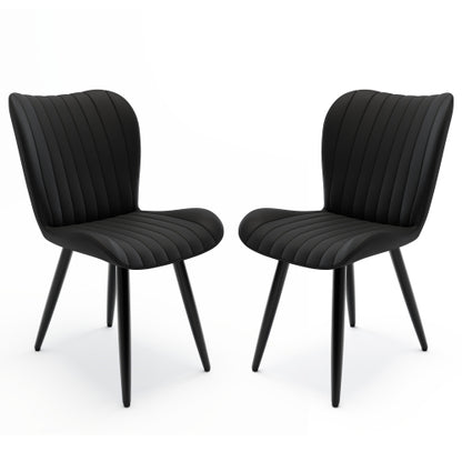 Set of 2 Modern PU Leather Dining Chairs, Armless Faux Leather Side Chairs with Metal Legs