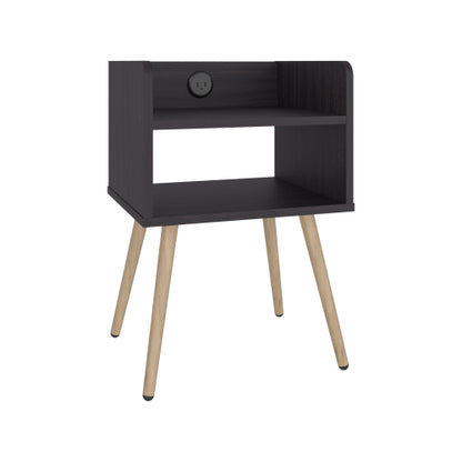 Modern Nightstand with USB Charger & 2-Tier Shelves