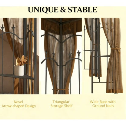 Outdoor Double Roof Outdoor Gazebo Canopy Shelter with Netting,Patio Gazebo with Corner Frame Shelves