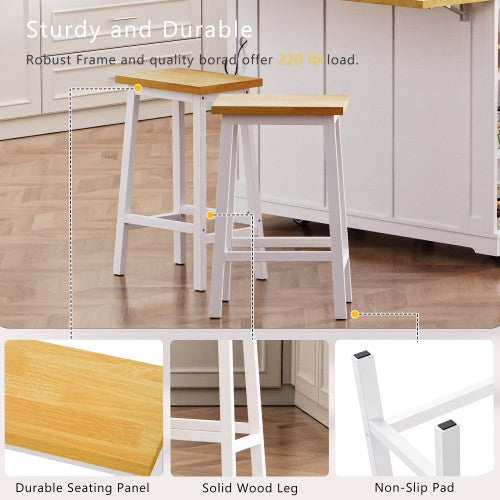 48inch Kitchen Island with 2 Bar Stools, Power Outlet, Door Internal Storage Rack, Kitchen Storage Cart on 5 Wheels with Drop Leaf, 5 Side Racks, 2 Drawers,White