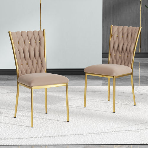 Velvet Upholstered Dining Chairs with Metal Legs, Set of 2, Brown