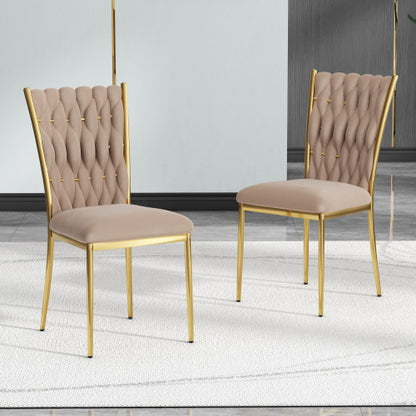 Velvet Upholstered Dining Chairs with Metal Legs, Set of 2, Brown