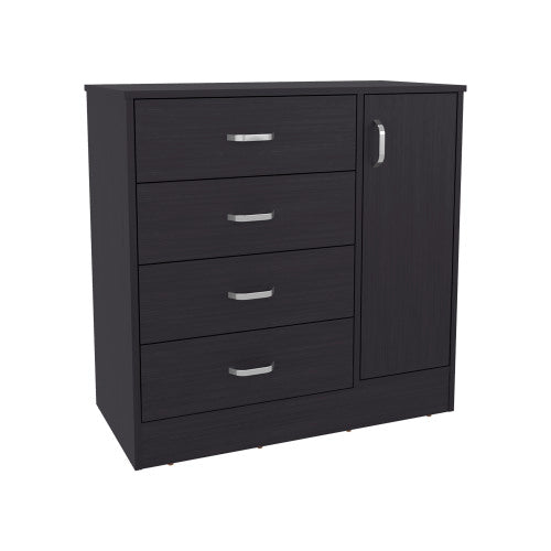 Four Drawer, One Door Dresser With Spacious Storage, Modern Bedroom Organizer, Black