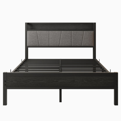 Full Size Bed Frame, Storage Headboard with Charging Station, Solid and Stable, No Box Spring Needed, Easy Assembly