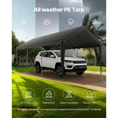 Carport Car Canopy 10 x 20 FT Heavy Duty Portable Car Garage Shelter Tent Grey