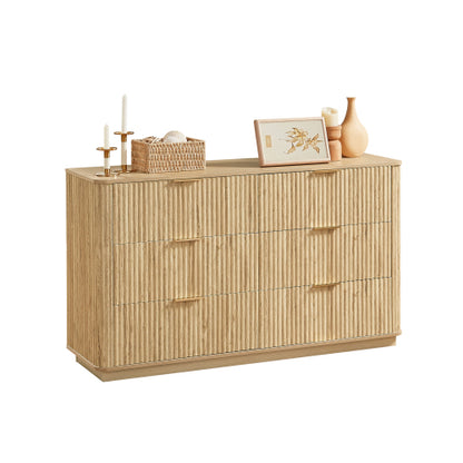 6 Drawers Dresser,55" Wide Modern Chest of Drawers Curved wave Design, Dresser TV Stand, Wood Drawer Organizer for Bedroom, Living Room, Hallway, Walnut,55.12''W x 15.75''D x 31.5''H.