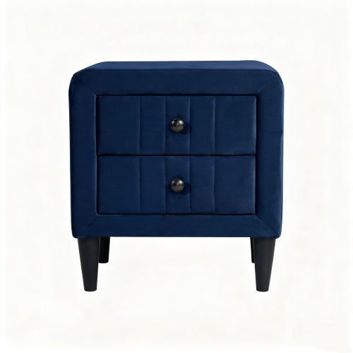 Navy Blue Velvet 2-Drawer Upholstered Nightstand