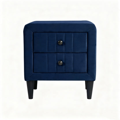 Navy Blue Velvet 2-Drawer Upholstered Nightstand