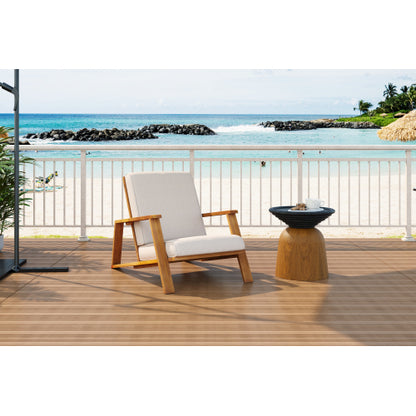 Patio Lounge Chair, Outdoor Club Chair with Beige Cushion and Teak Acacia Wood Frame