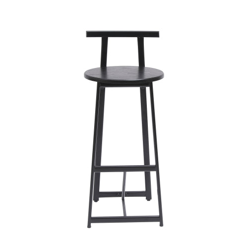 27inch H Barstool Set of 3 Wooden Round Bar Stools with Footrest Modern Kitchen Chairs for Counter (Black & Black)