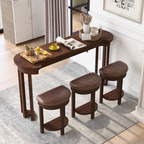 4-Piece Cherry Solid Wood Bar Set, 60inch  Table & 3 PU Stools