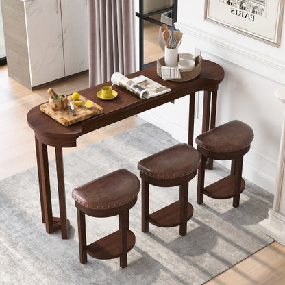 4-Piece Cherry Solid Wood Bar Set, 60inch  Table & 3 PU Stools
