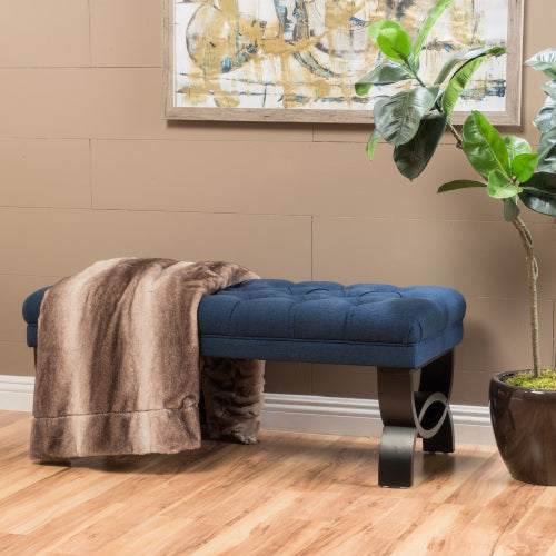 Classic Button Tufted Upholstered Ottoman Bench, Traditional Diamond Stitch Footrest with Half-Circle Legs