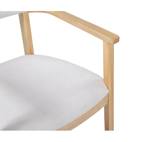 Upholstered Dining Chair Set of 2, Natural Rubberwood Frame, Beige Fabric