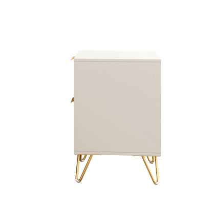 set of 2 nightstand with Light-Luxury Wall-Mounted Cabinet: 2 Drawers, Bottom support rail , Gold Legs & Handles, 3D Embossed, for Bedroom/Living Room/Office
