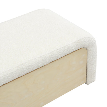 White Boucle Ottoman with Drawer, Upholstered Storage Footrest