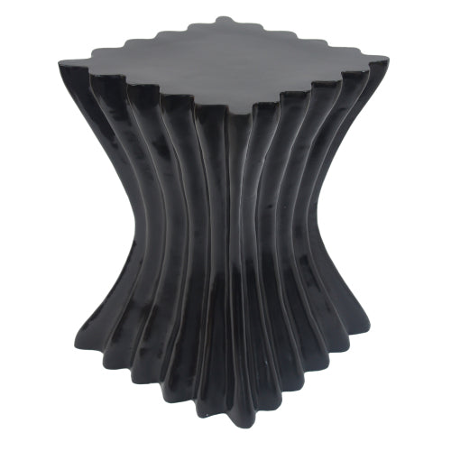 Outdoor Side Table,Wave Design End Table,Decorative Accent Table,Lightweight Concrete Patio Garden Stool Table for Patio Balcony Beach Pool Side,Black Color