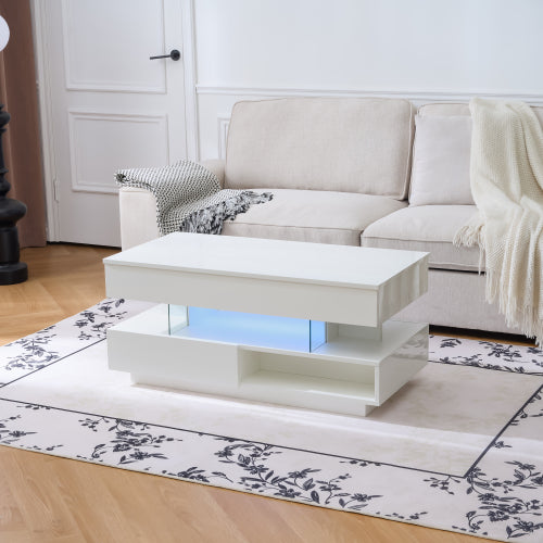 39.3inch  Lift Top Coffee Table with LED Lights, White