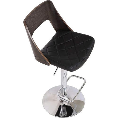 Modern Stylish Wood Back Adjustable Swivel Bar Stool with Diamond Quilted Finish Curved Seat and Back, Weathered Oak