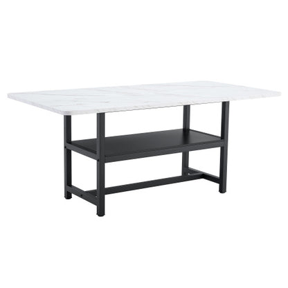 71-Inch White Wood Grain Dining Table with Storage Shelf