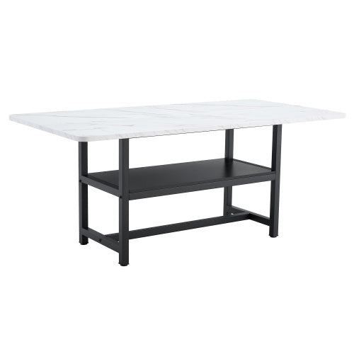 71-Inch White Wood Grain Dining Table with Storage Shelf