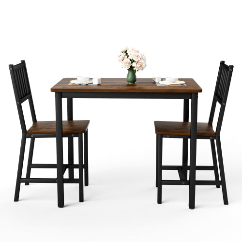 3-Piece Walnut Industrial Dining Set, Table & 2 Chairs