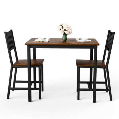 3-Piece Walnut Industrial Dining Set, Table & 2 Chairs