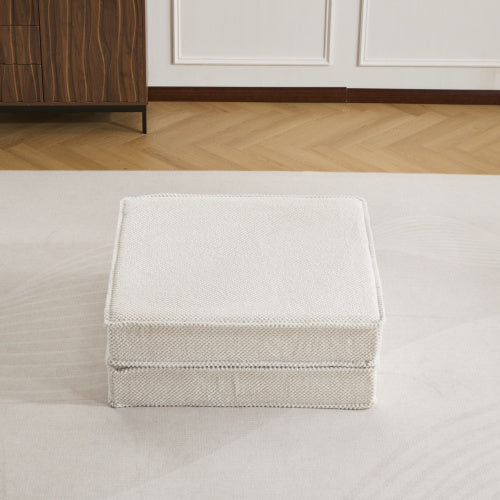 White Circle Fleece Modular Ottoman, No-Assembly Compression Convertible Floor Sofa Footstool for Small Spaces