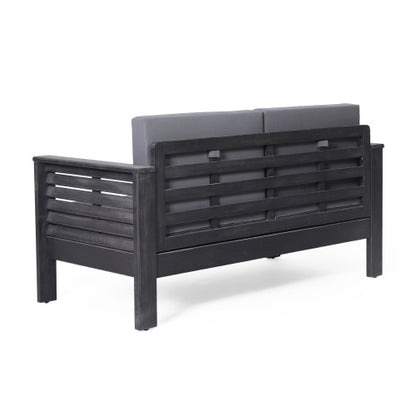 Acacia Wood Outdoor Loveseat and Coffee Table Set with Cushions, Dark Gray