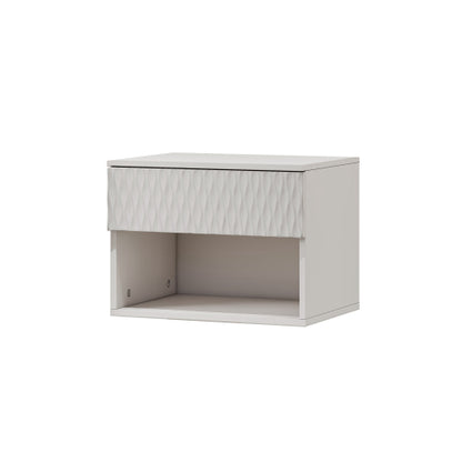 set of 2 nightstand with Modern Wall-Mounted Drawer Cabinet: Open Shelf, 3-Stage Rails, Carved Design, Anti-Wobble, DIY, for Bedroom/Living Room/Office