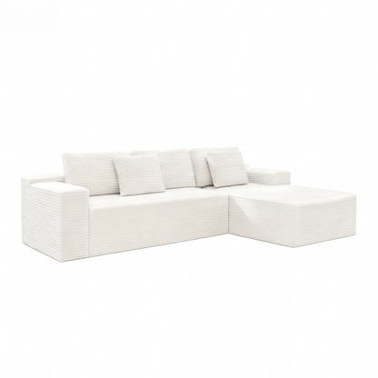 104.3*68.9 inch  White 2-PC Modular Compressed Corduroy Sectional Sofa, No Assembly