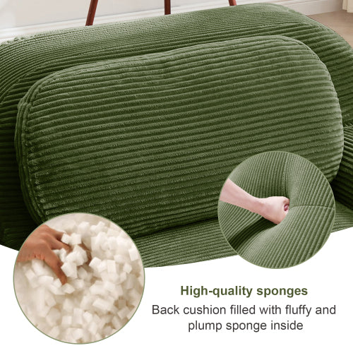 82'' loveseat sofa in luxuryCorduroy Fabric modular for free combo separation curved armrests ,anti-slip design high-resilience sponge fits living rooms bedrooms Audiovisual Room,Olive green