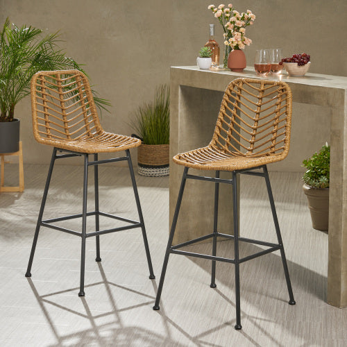 Sawtelle Outdoor Wicker Barstools (Set of 2)
