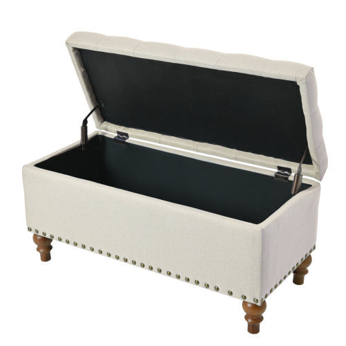 36.61 inch Linen Storage Ottoman Bench with Safety Hinge, Beige