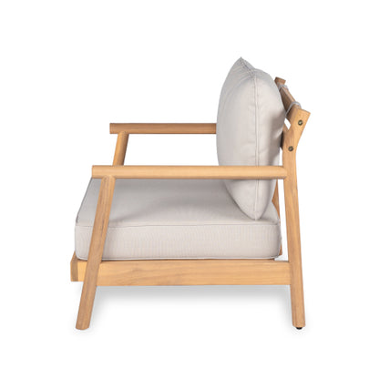 Patio Acacia Wood Chat Set, Club Chair + Coffee Table with Water-resistant Cushion, Teak + Beige